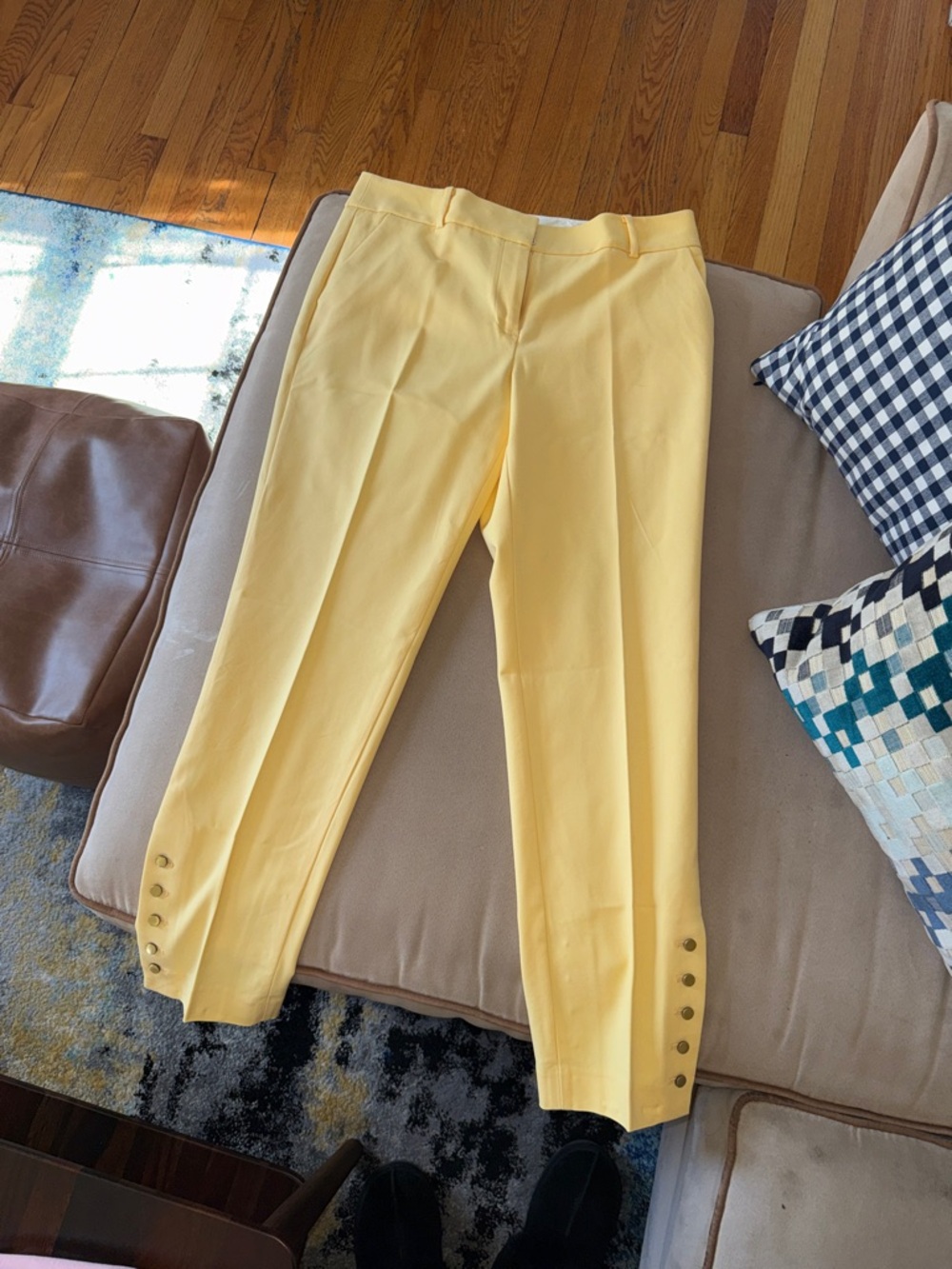 Talbots Lemon Yellow Straight-Leg Pants with Ankle Buttons